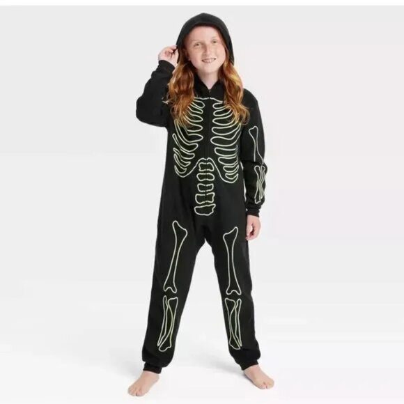 Hyde & Eek! Other - NEW Hyde & Eek Halloween Skeleton Glow-In-The-Dark Kids L Pajamas PJs Hooded